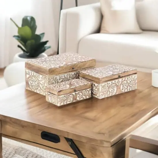 Natural Wooden Botanical Decorative Box Set {1}