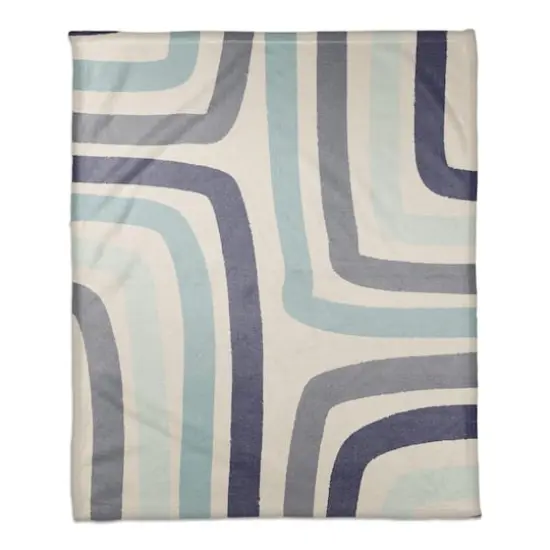 Abstract Blue Stripes Fleece Throw {1}