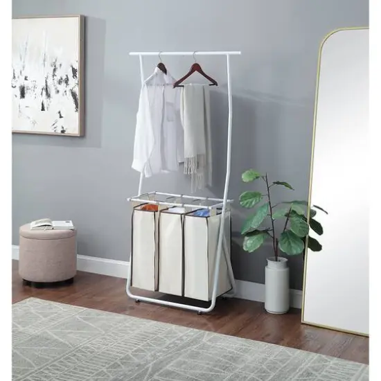 SunnyPoint Laundry Sorter with Hanging Bar White {4}