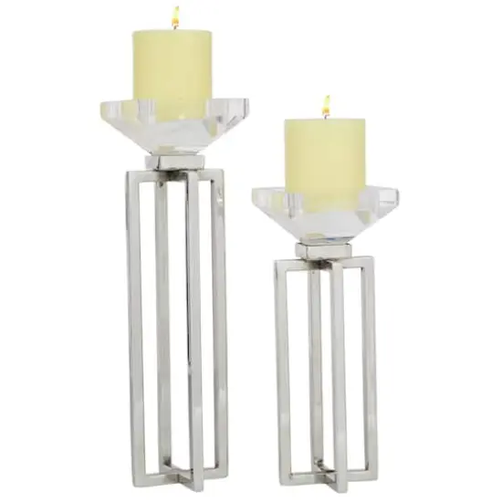 Silver Stainless Steel Glam Candle Holder Set {1}