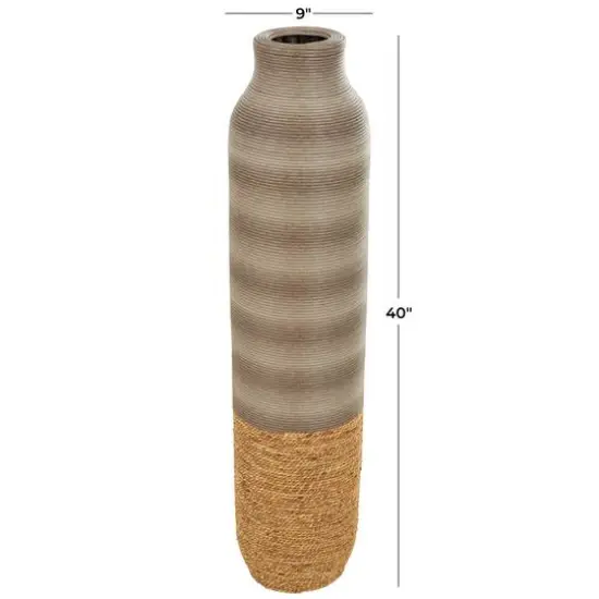40" Brown Seagrass Handmade Ribbed Vase with Coiled Seagrass Base {4}