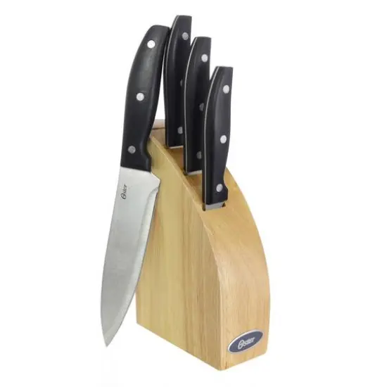 Oster Granger 5-Piece Stainless Steel Cutlery Knife Set with Half Moon Natural Wood Block {1}