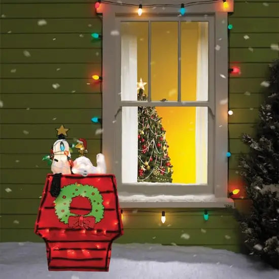 Peanuts&reg; 2ft. 3D Pre-Lit Snoopy on Dog House with Star Yard Art {6}