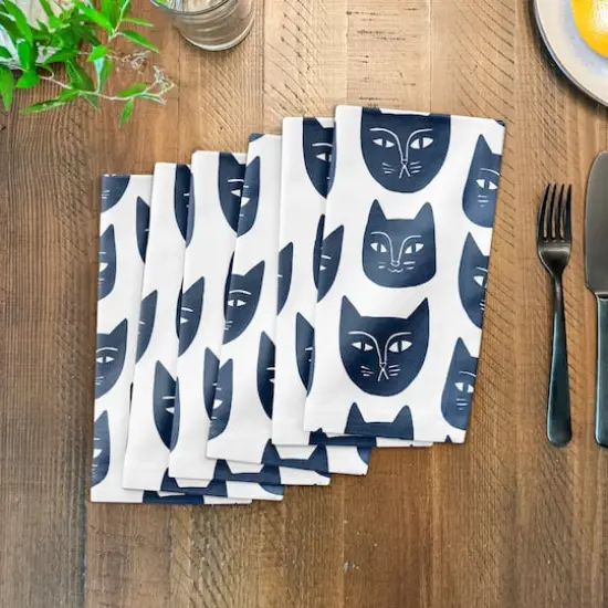Blue Cat Face Pattern 10" x 10" Cotton Twill Napkin {4}