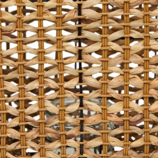 20" Brown Dried Plant Handmade Rattan Weaved Candle Lantern with Glass Holder and Handle {4}