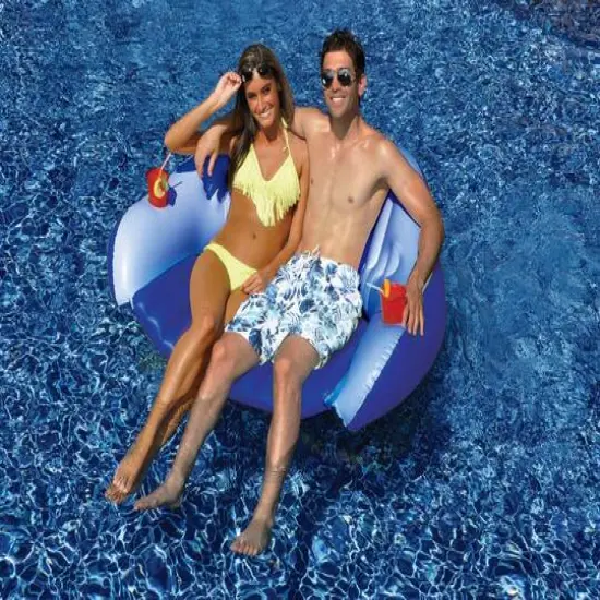 6ft. Inflatable Blue Love Seat Swimming Pool Float with Convertible Footrest {6}