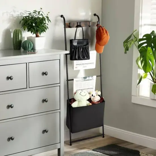 NEX&trade; 55" Decorative Ladder with 5 Hanging Hooks & Basket {7}