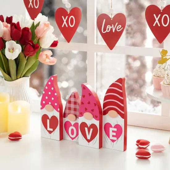 Glitzhome&reg; 11" Valentine's Love Wooden Gnome Table Decor {4}
