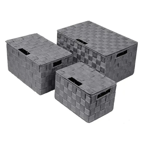 Sorbus 3-Piece Woven Basket with Lid Set Gray {6}