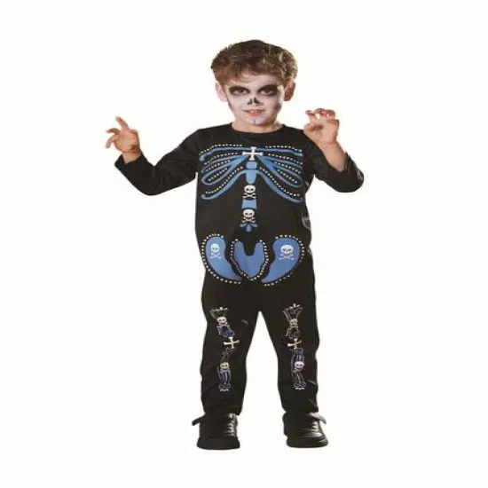 Small Black & Blue 1-Piece Skeleton Boy's Costume {3}