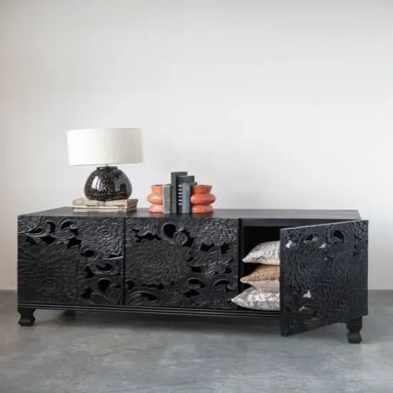 Hello Honey® 22" Black and White Dotted Stoneware Table Lamp with Linen Shade {7}