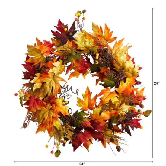 24" Autumn Maple Leaf & Berries Fall Wreath {4}