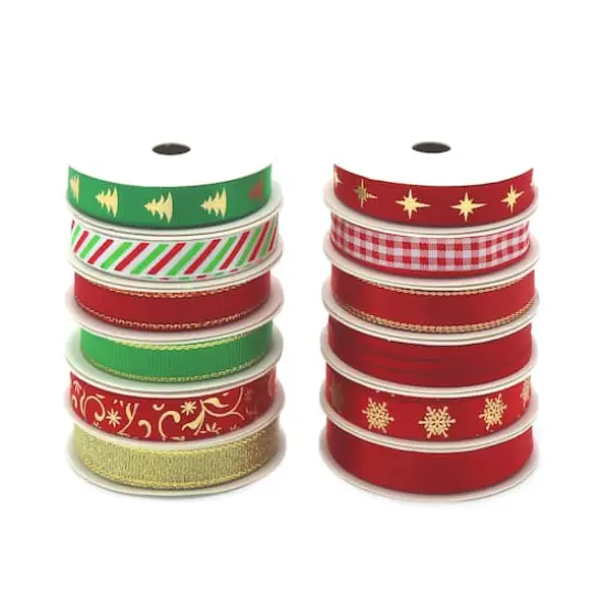 Gwen Studios 3/8" x 48yd. Green & Red Christmas Ribbon For Gifts & Crafts, 24ct. {4}