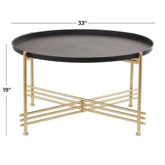 33" Gold & Black Metal Modern Coffee Table {6}