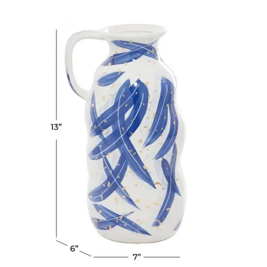 Blue Ceramic Contemporary Vase, 7" x 13" {9}
