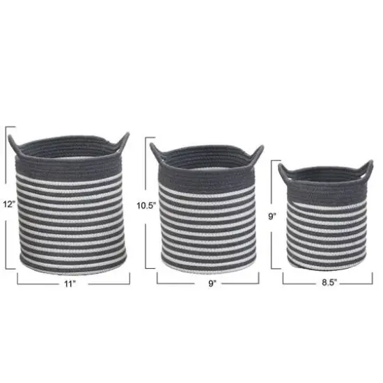 Household Essentials Gray & White Striped Cotton Basket Set {4}