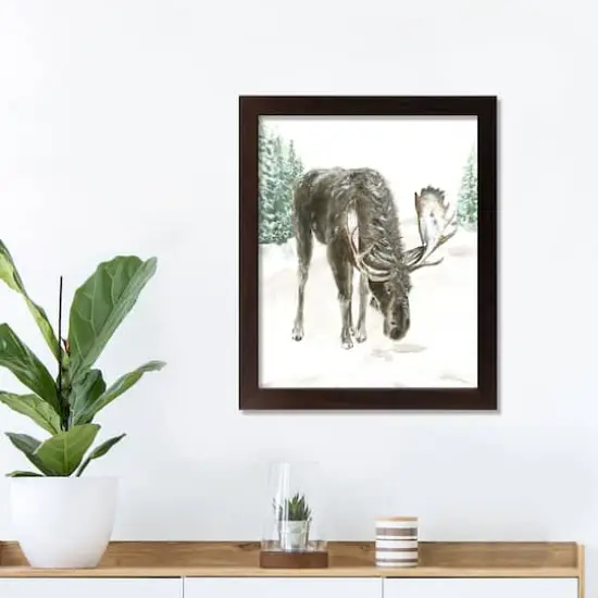 Winter Moose Walnut Framed Print Under Plexiglass {4}