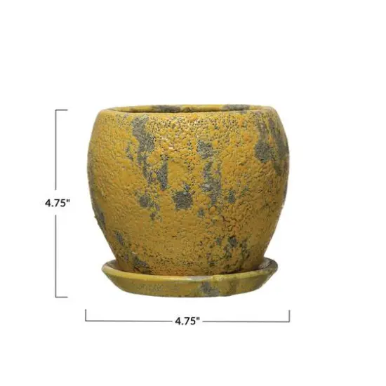 Hello Honey&reg; 5" Distressed Yellow Terra Cotta Planter with Saucer Set {8}