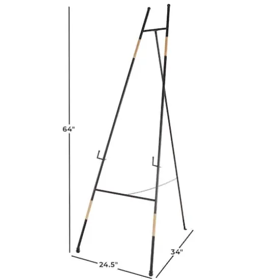 64" Black Metal Slim Foldable 2-Tier Easel with Wrapped Rattan Accents {5}
