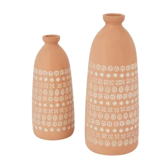 Set of 2 Pink Stoneware Rustic Vases, 15" x 5" x 5" {3}