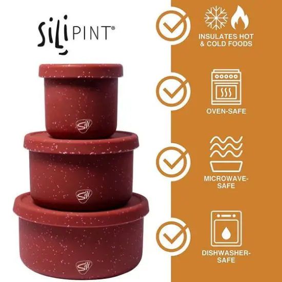 Silipint&reg; 3-Piece Silicone Lidded Bowl Set Speckled Red {4}