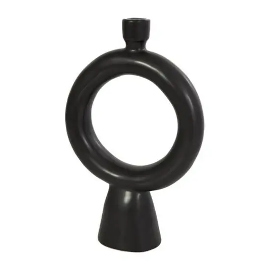 CosmoLiving by Cosmopolitan 12" Black & White Ceramic Geometric Ring Taper Candle Holder Set {11}