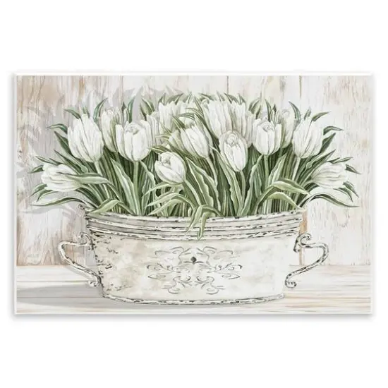 Stupell Industries Fresh White Tulip Flowers Vintage Wall Plaque Art {1}