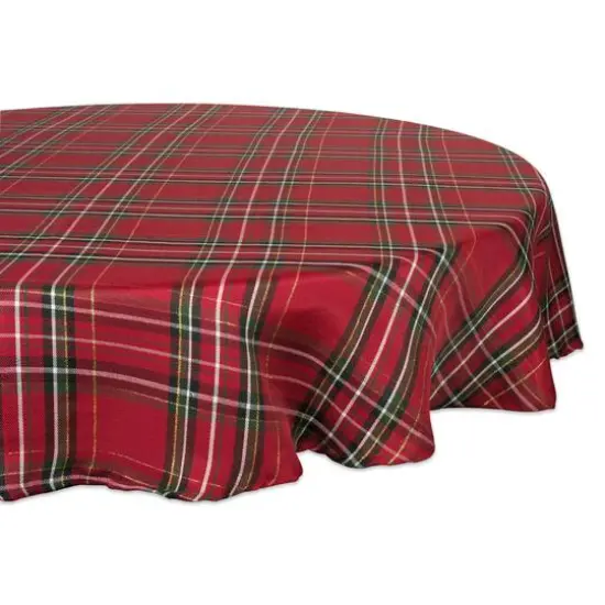 DII&reg; 70" Round Holiday Metallic Plaid Tablecloth {1}