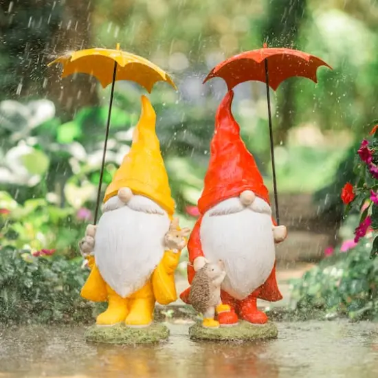 Garden Gnomes with Umbrellas & Woodland Animals Set {3}