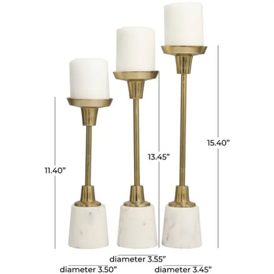 Gold Aluminum Slim Candle Holder with White Marble Base Set {8}