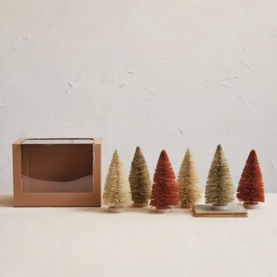 Hello Honey&reg; 6.5" Gray & Mauve Sisal Bottle Brush Tree with Wood Base Set {3}