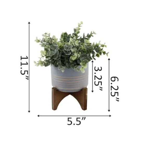 Flora Bunda&reg; 11.5" Gray Eucalyptus in Ceramic Pot on Wood Stand {3}