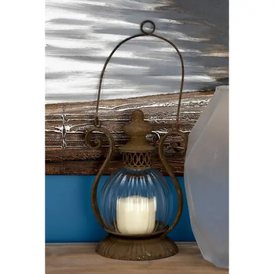11" Brown Iron Rustic Candle Holder Lantern {6}