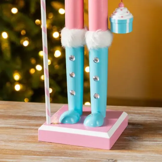 Glitzhome&reg; 24"H Wooden Christmas Pink Cake Nutcracker {7}