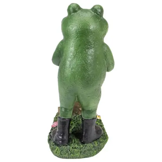 11.5" Green Frog Pushing Wheelbarrow Outdoor Garden Statue {6}