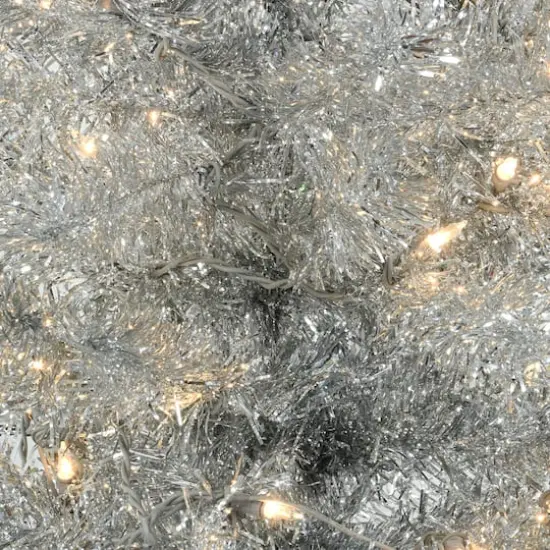 4ft. Pre-Lit Silver Tinsel Artificial Christmas Tree, Clear Lights {5}