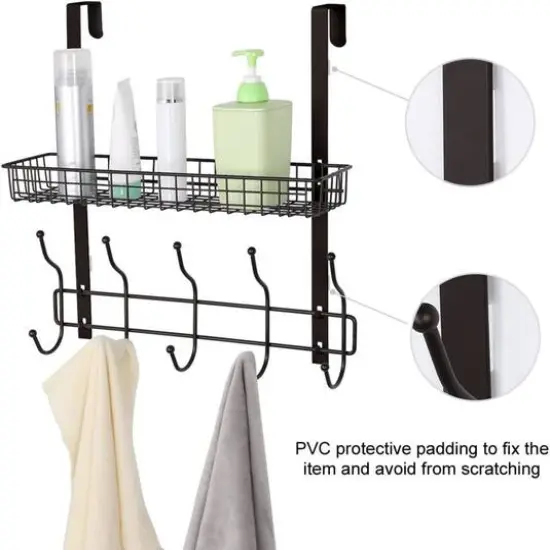 17" Over the Door Hook Hanger with Mesh Basket Black {6}