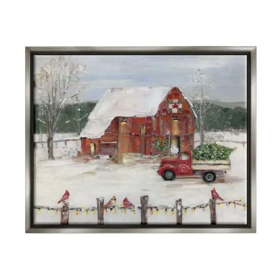 Stupell Industries Snowy Holiday Tree Farm Landscape Framed Floater Canvas Wall Art Gray {1}