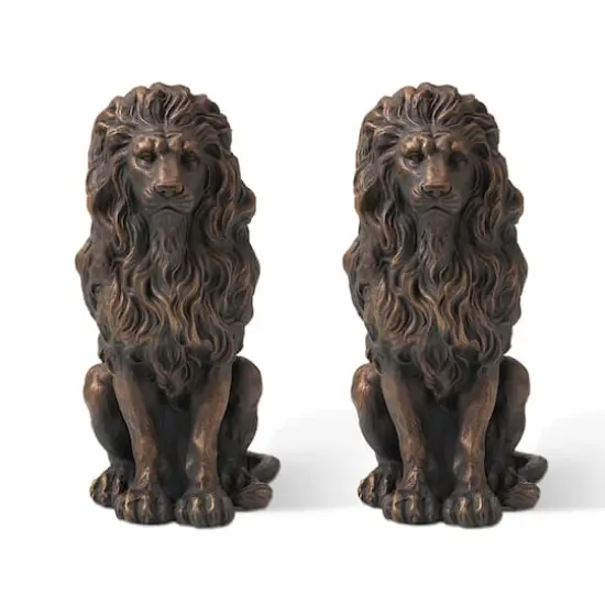 Glitzhome&reg; 20.5" Guardian Sitting Lion Statue Set {3}
