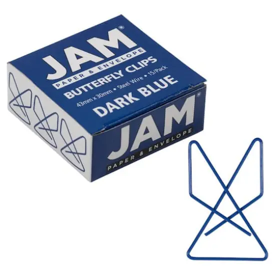 JAM Paper 1.5" Butterfly Clip Paper Clips, 15ct. Dark Blue {1}