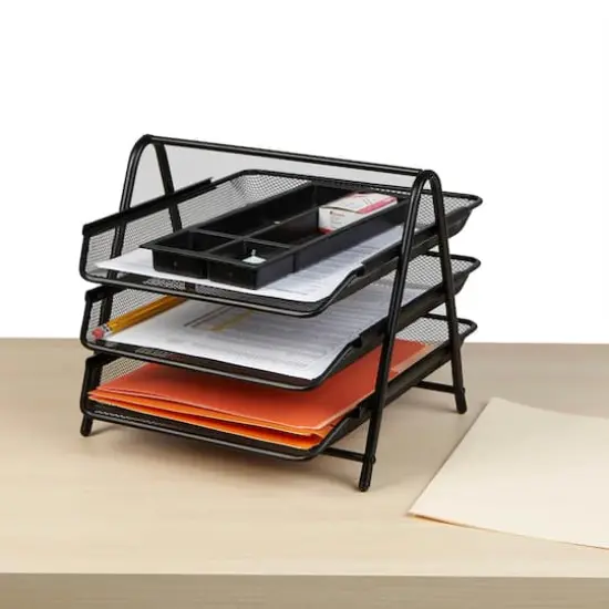 Mind Reader Desk Organizer with 4 Sliding Trays Black {4}