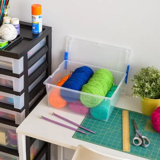 IRIS&reg; 12qt. Clear Deep Storage Boxes with Lids & Blue Latches, 4ct. {11}