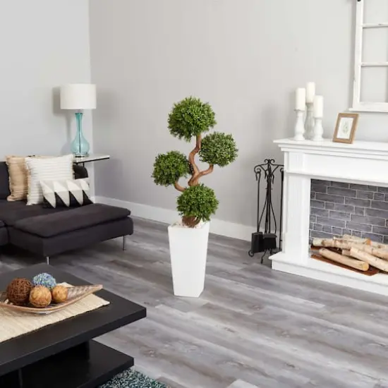 4.5ft. Four Ball Boxwood Topiary Tree in Tall White Planter {5}