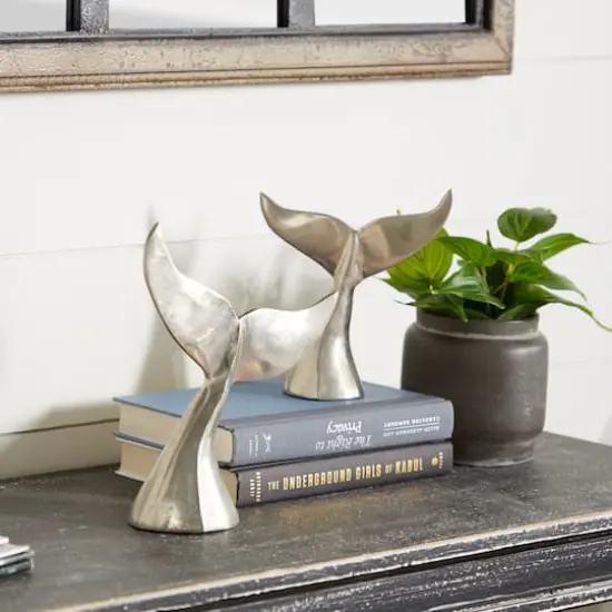 Silver Aluminum Coastal Whale Fluke Sculpture Set {12}