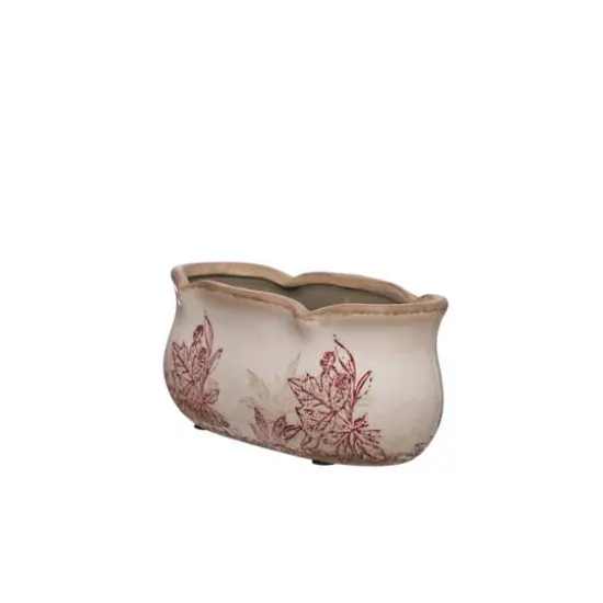 7.25" Burgundy & Cream Floral Cracked Ceramic Planter by Ashland® {3}