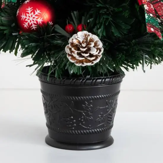2ft. Pre-Lit Fir Artificial Christmas Tree in Planter, White Optic Fiber Lights {7}