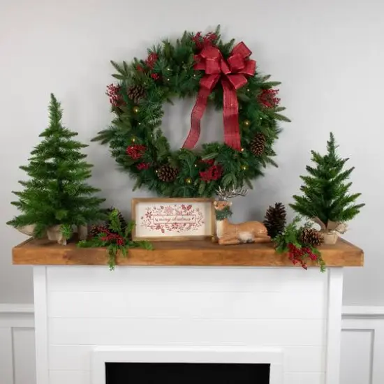 2.5ft. Pre-Lit Mixed Rosemary Emerald Angel Pine Artificial Christmas Wreath {5}