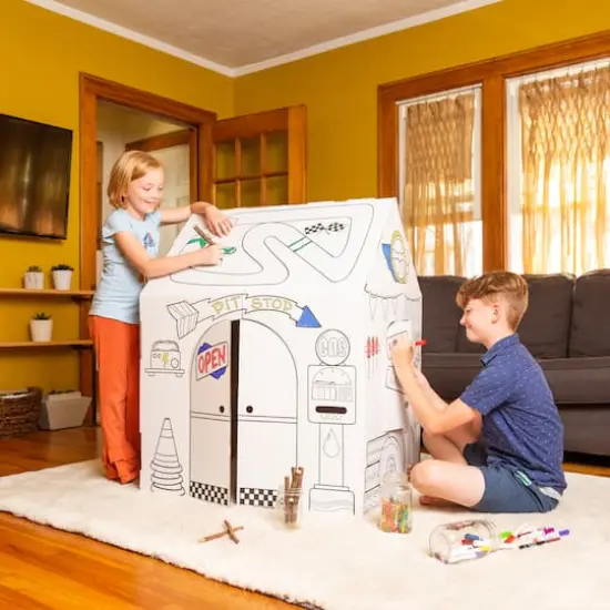 Easy Playhouse Pit Stop Garage Cardboard Playhouse {6}