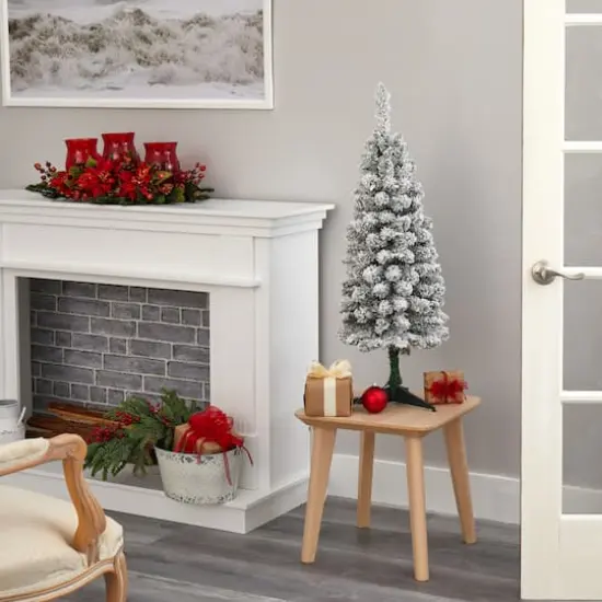 3ft. Pre-Lit Flocked Pencil Artificial Christmas Tree with Clear Lights {8}