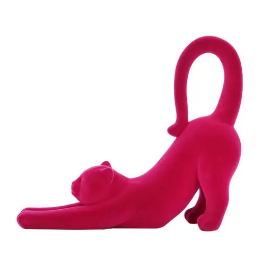 12" Flocked Stretching Halloween Tabletop Cat by Ashland&reg; Hot Pink {5}
